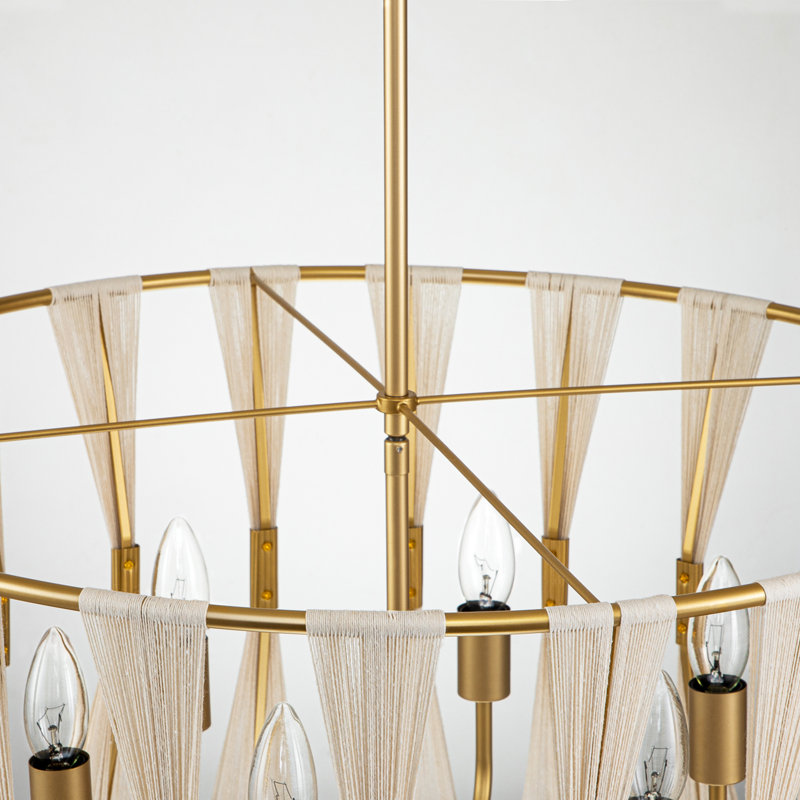 Renessa 6-Light Hand-Wrapped Rope Drum Chandelier , Brass/Beige