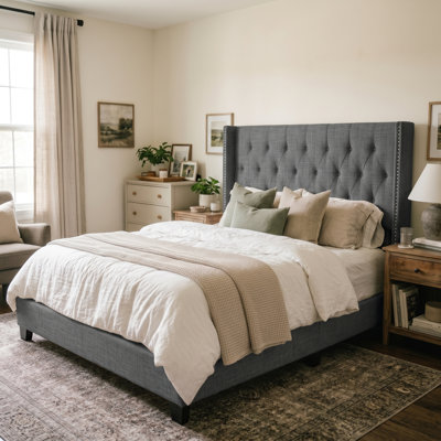 Amberlee Upholstered Linen Wingback Bed