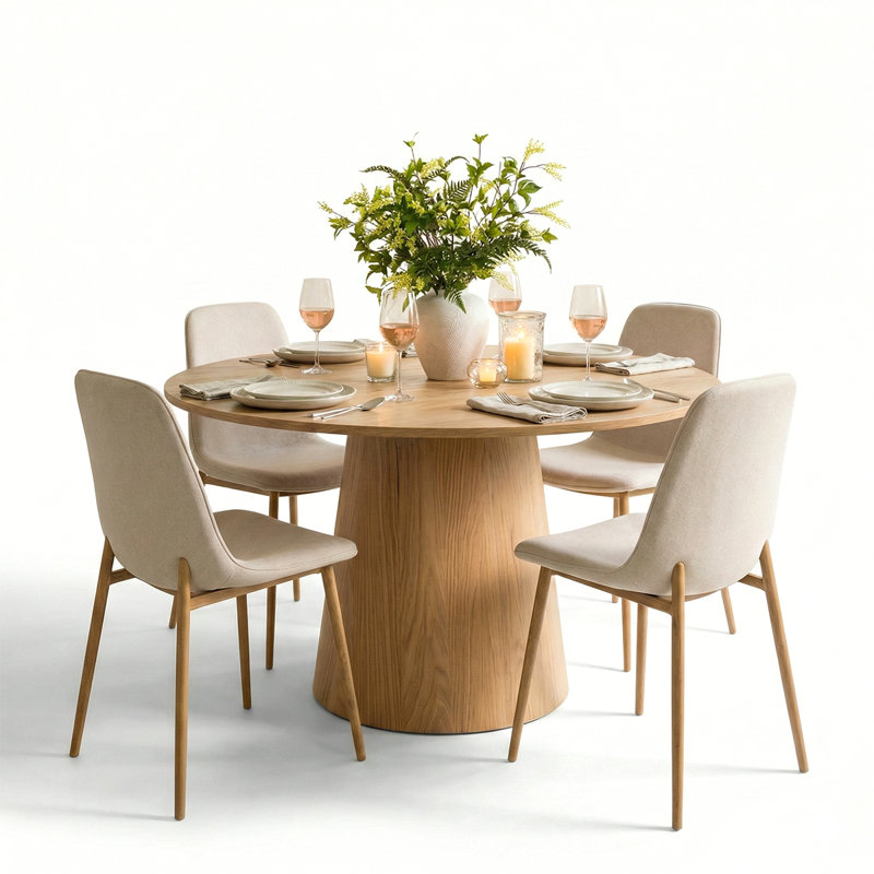 4 - Person Dining Table Sets With 52'' Round Table & 4 Upholstered Fabric Chairs