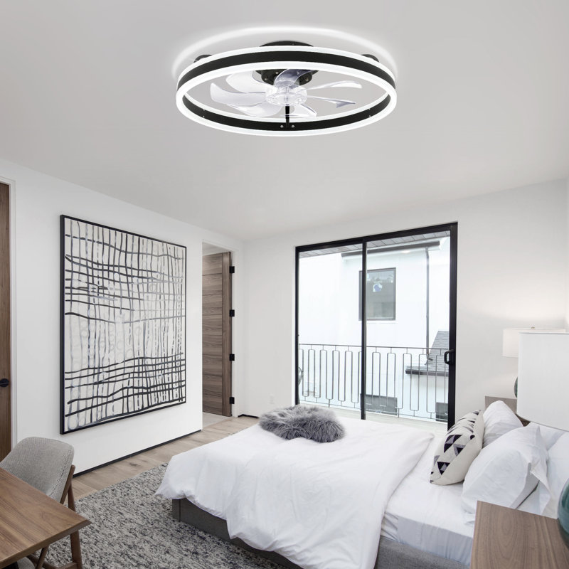 Ventilateur de plafond 19,7 po à profil bas avec lumières et télécommande, ventilateurs de plafond encastrés modernes Fandelier noir pour chambre à coucher