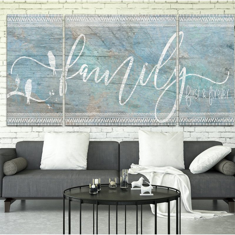 Family First - 3 pièces de plusieurs images sur toile, H 32 po x l 64 po x P 1,5 po