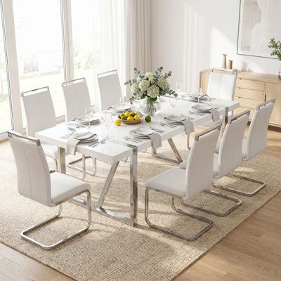 Modern Rectangular Manufactured Wood Dining Table with Metal Base