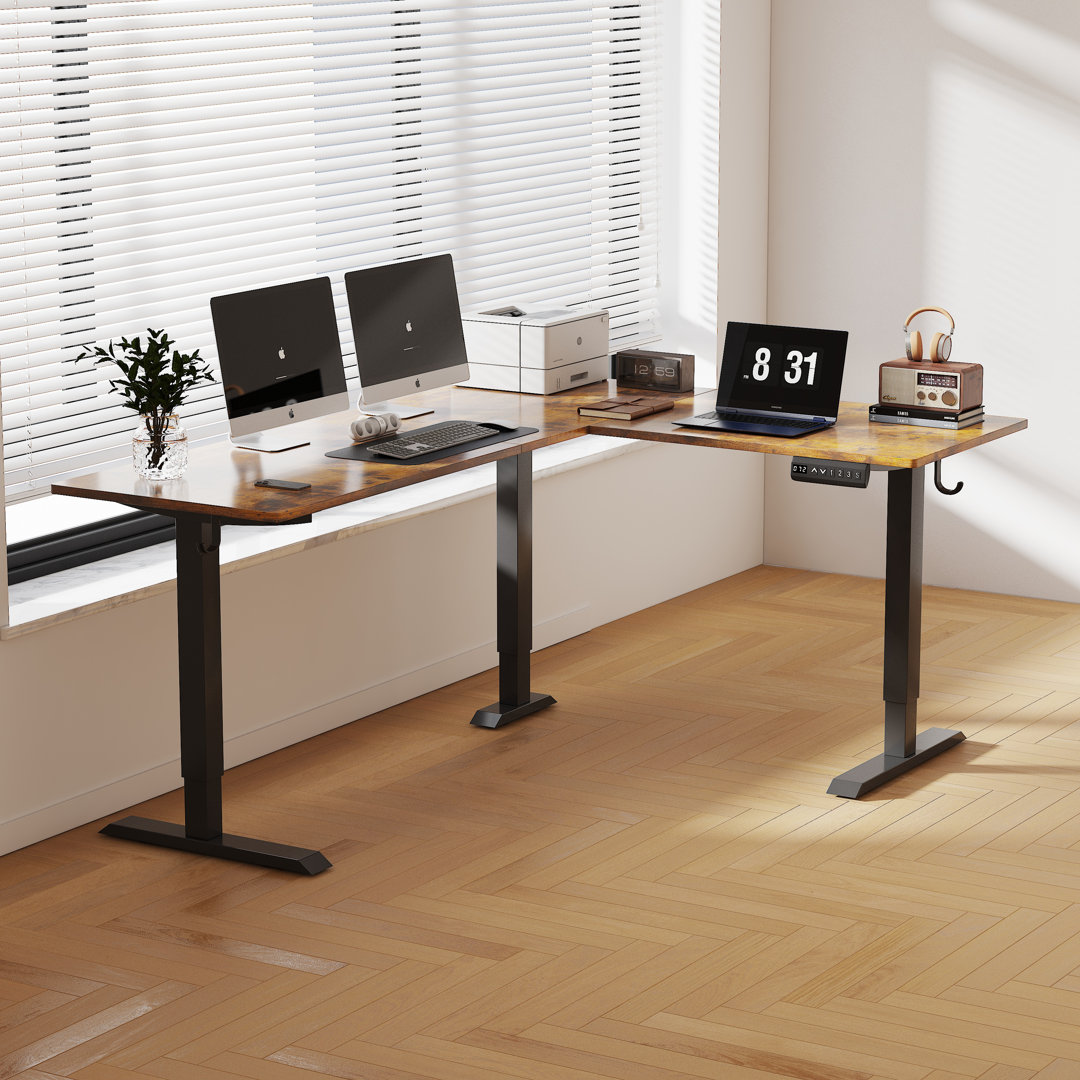 Mickail 63'' W Height Adjustable L-Shaped Standing Desk Inbox Zero Top 