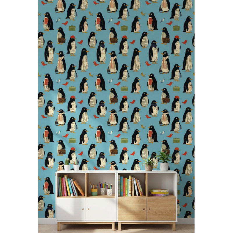 Murale de collage fantaisiste Penguins, Peler et coller