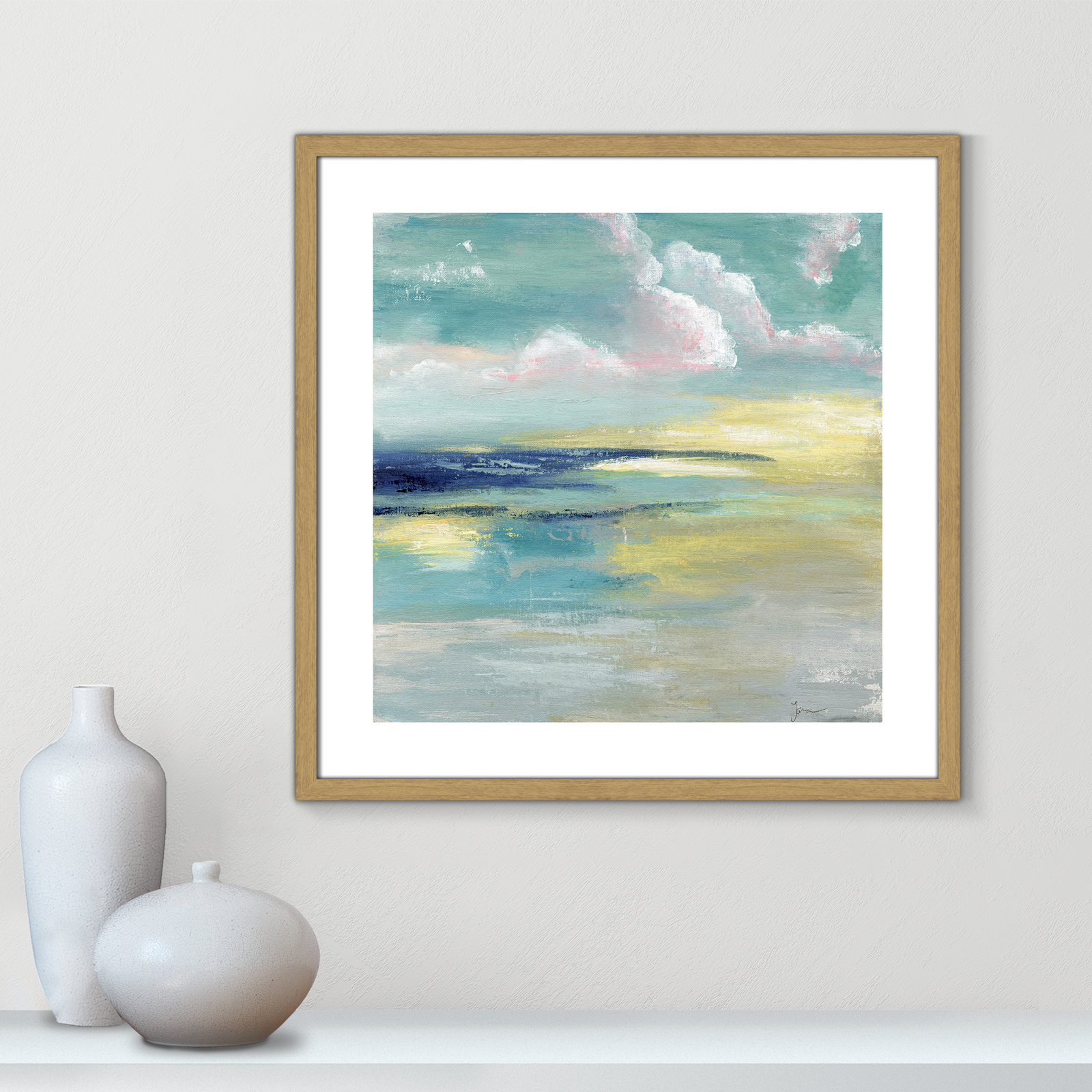 Ocean View by Tava Studios - Painting Print, Beige Wood Framed Paper, 24.75" H x 24.75" W x 0.75" D