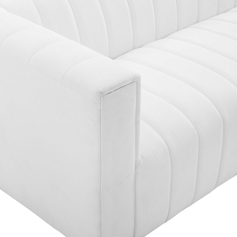 Reflection Channel Tufted Upholstered Fabric Sofa, White Polyester
