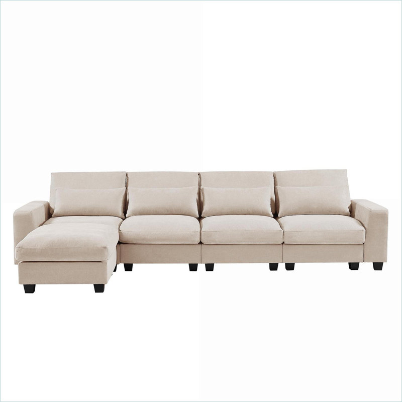 Canapés modulaires | Canapé moderne rembourré en méridienne réversible à 5 places pour salon | Beige | Chenille