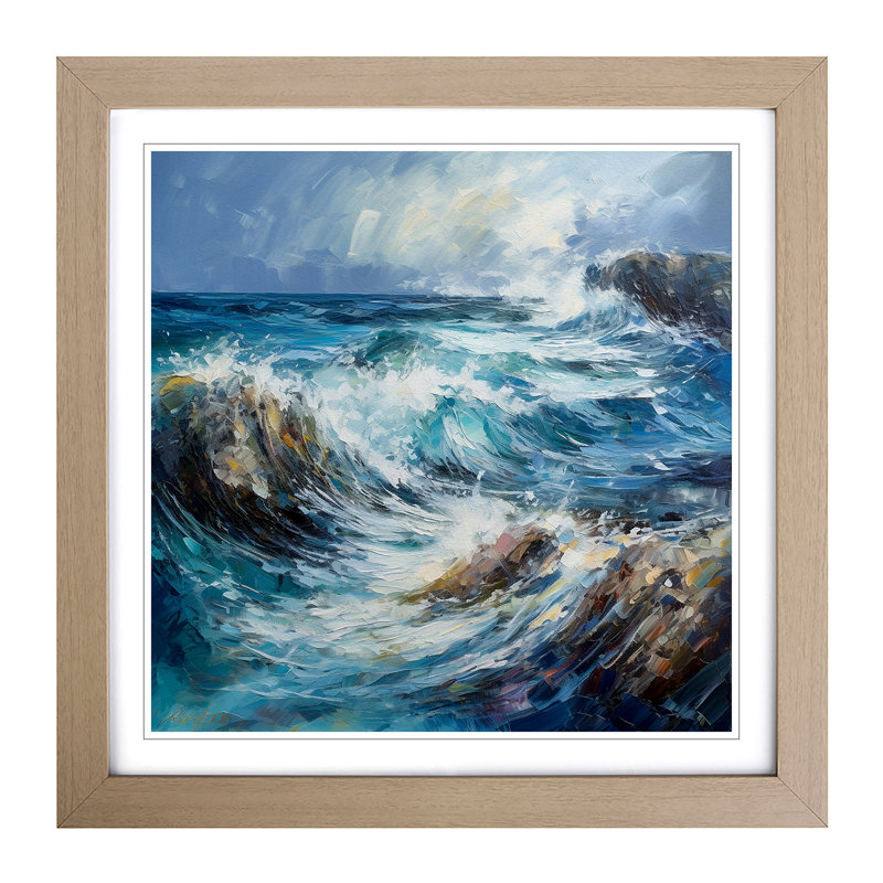 Ocean Palette Knife Painting - Framed Print, Oak