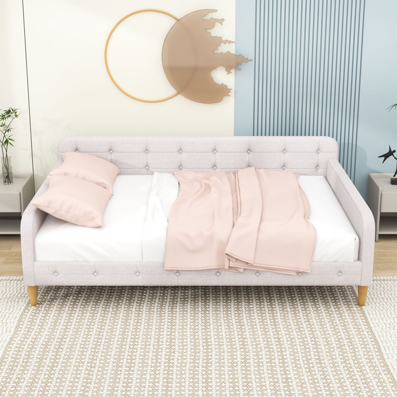 Lit de jour rembourré capitonné, Lit double, Beige