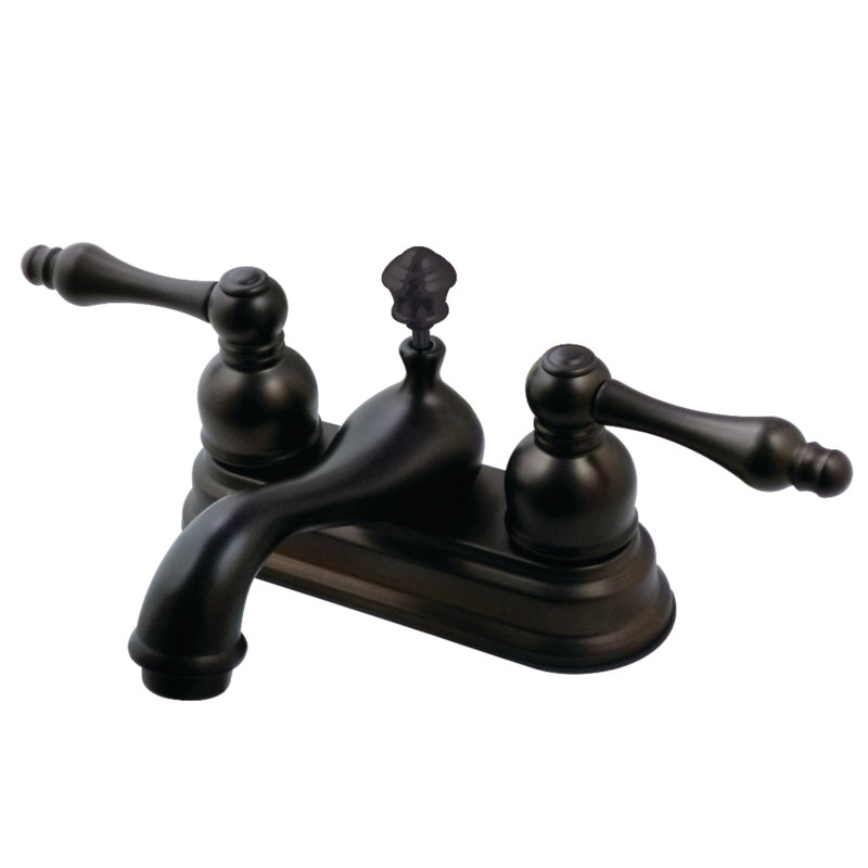 Kingston Brass American Classic Two-Handle 3-Hole Deck Mount 4" Centerset Bathroom Faucet with Plastic Pop-Up