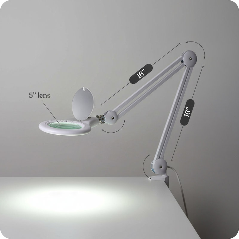 Lightview Pro LED 2.25X (5 Diopter) Magnifying Desk Lamp, White Adjustable Ring Light with Clamp for Detail Work & Professionals 