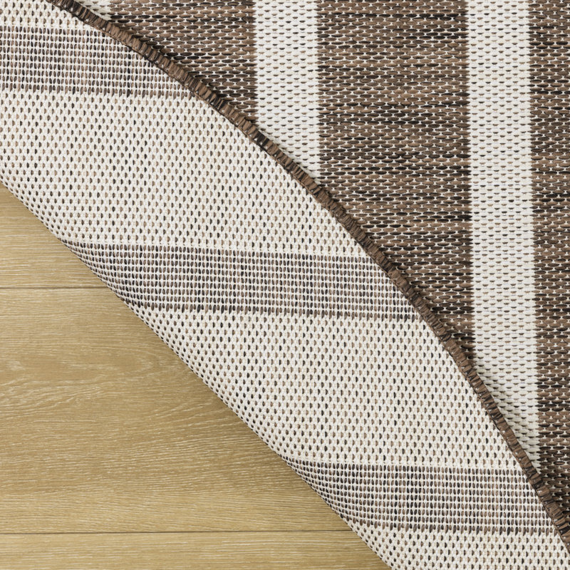 Shaila Striped Indoor / Outdoor Rug, Natural/Ivory, Round 6'