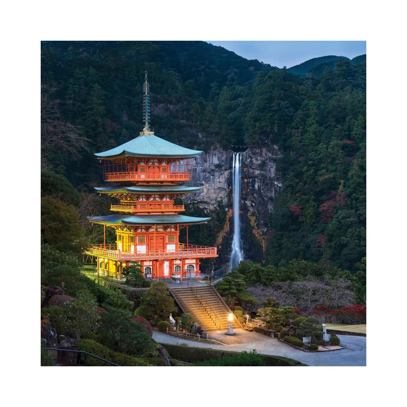 Three-Story Pagoda with Nachi Falls in the Background, Kumano Nachi-Taisha, Japan 1 Piece Wrapped Canvas Wall Art
