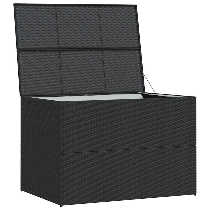 Outdoor Storage Box Black PE Rattan Powder-Coated Steel Outdoor Patio Storage Chest