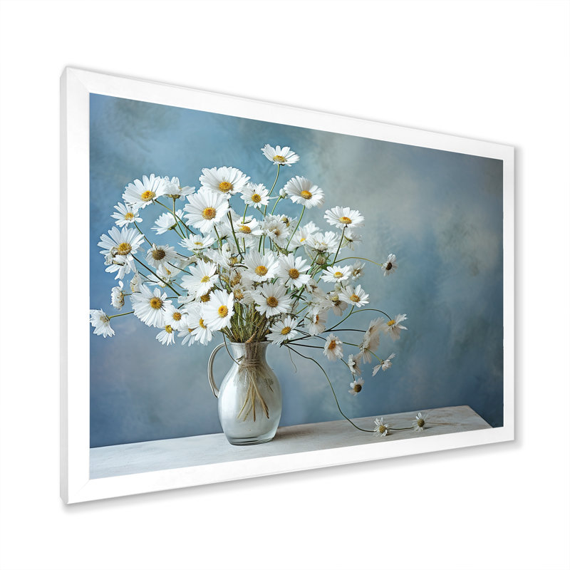 Bouquet de marguerites blanches, sérénité, Cadre simple blanc, L 32 po x H 16 po x P 1 po