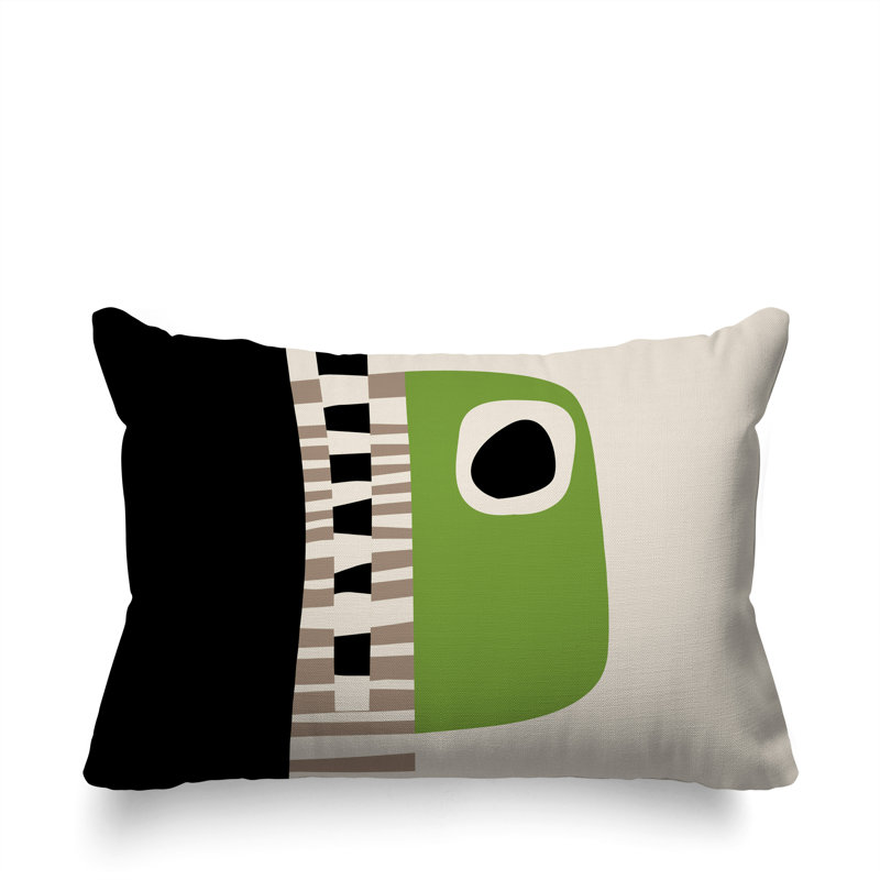 Oreiller rectangulaire réversible intérieur / extérieur Rikka, Chartreuse / noir / blanc cassé, H 14 po x l 20 po