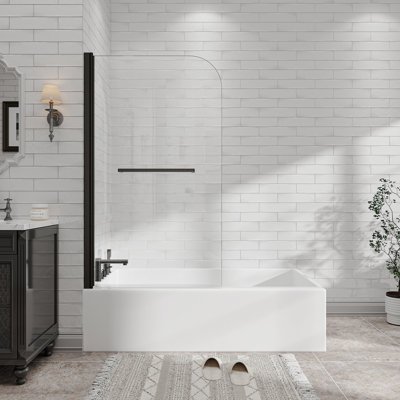 55"-60" W X 60" H Matte Black Reversible Installation Double Bypass Sliding Shower Door Aluminium Alloy Frame Bathtub,1/4"(6MM) Tempered Glass With Nano Explosion-Proof Membrance,Easy Installation