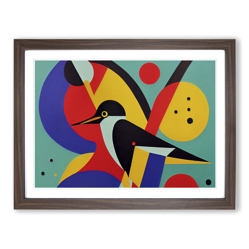 Abstract Kingfisher Bird Vol.3 - Single Picture Frame Print, 34cm H x 46cm W x 2cm D, Walnut