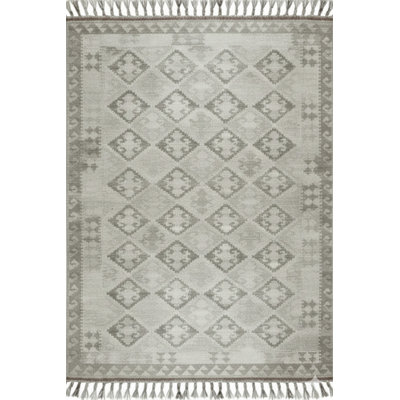 Shouko Gray Flatweave Wool Natural Grey Geometric Contemporary Hand-Knotted Area Rug