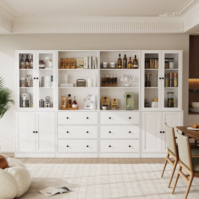 Kitchen Pantry Storage Cabinet With Glass Doors, (94.5"w X 71"h X 17.7"d) by Hokku Designs