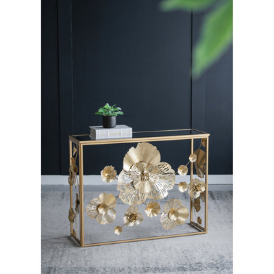 Table de salon moderne 39,5 po x 12 po x 30,5 po, or, avec console en miroir 39,5 po x 12 po x 30,5 po, pour la décoration de la maison