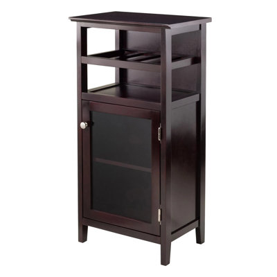Transitional Dark Espresso Solid Composite Wood Modular Wine Storage Cabinet with Drawer, Glass Hanger and X‑Shape Wine Rack