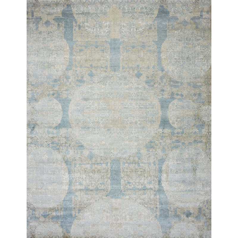Geometric Area Rug in Beige/Blue/Ivory, Rectangle 12' x 15'