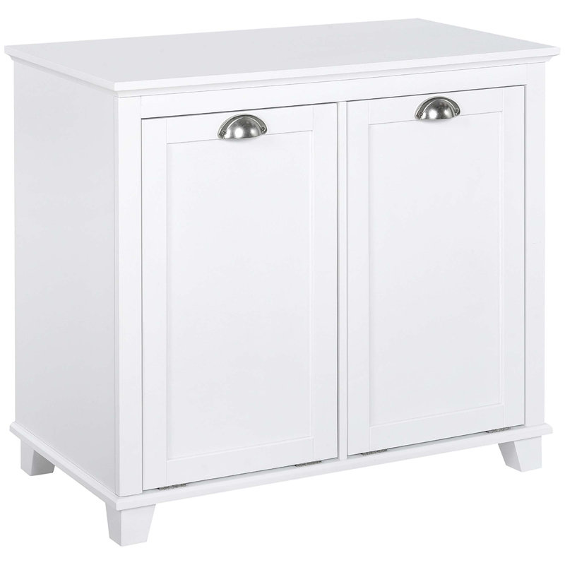 Tilt-Out Laundry Sorter Bathroom Cabinet With Ample Storage And Easy-Access Design For Organized Living, White