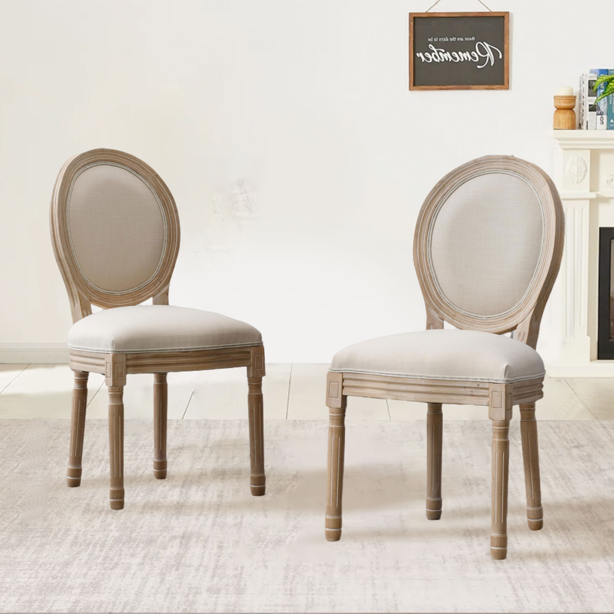 OVAL BACK DINING CHAIR LINEN WITH FLORAL BACK WOOD FRAME WITH visual data 5