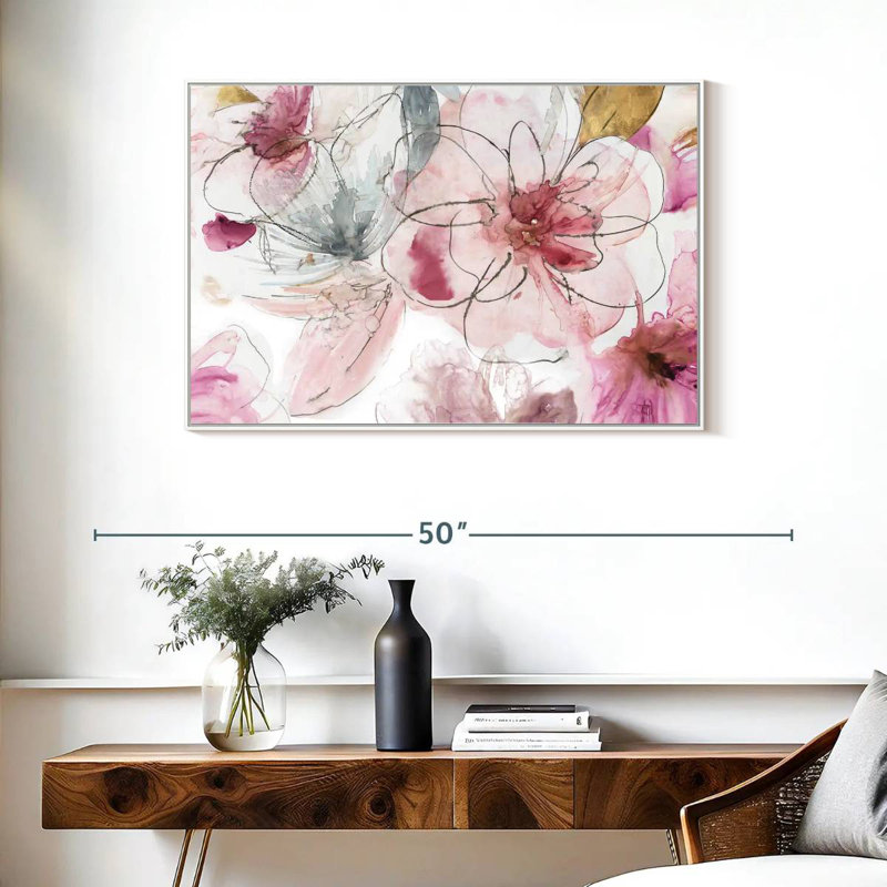 Joli floral en rose I, Cadre flottant blanc, 37 po x 25 po