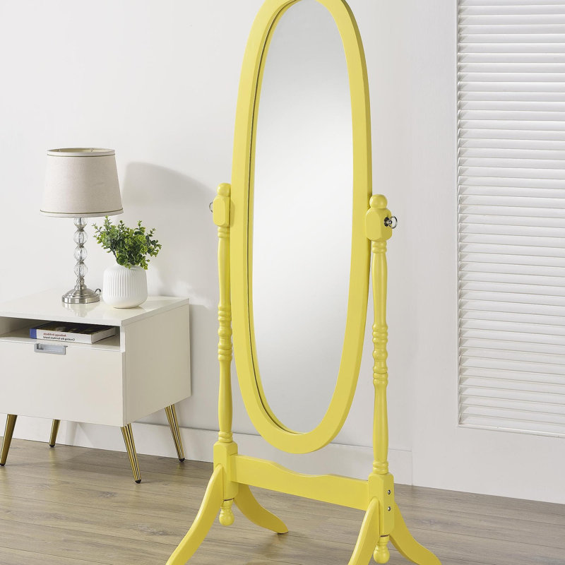 Traditional Queen Anna Style Wood Floor Cheval Mirror, Yellow Finish, Yellow
