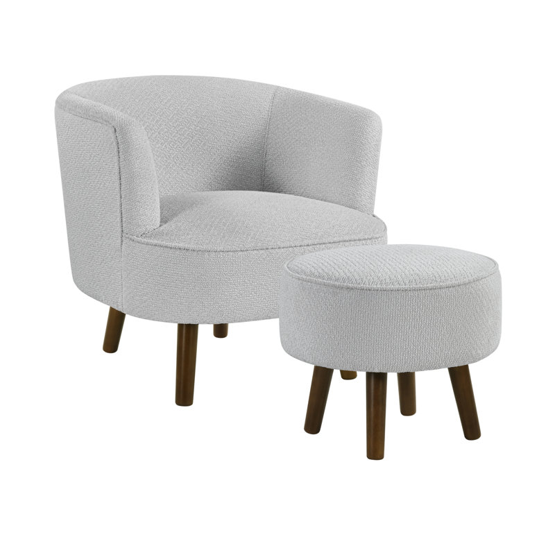 Modern Upholstered Armchair and Ottoman Set with Tapered Wood Legs, Gray – Diana by Pipp & Liv, Gray