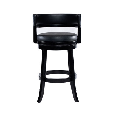 Bely Swivel Barstool Chair, Faux Leather Seat With Wood Frame, Black