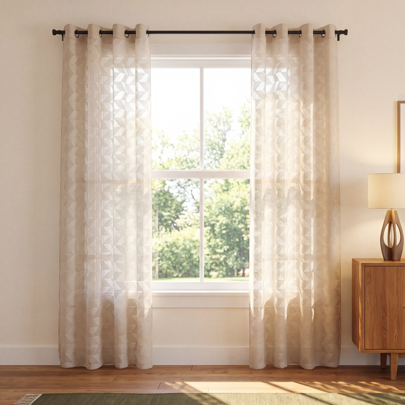 Stavros Chevron Sheer Curtain Panel, Sand, 52" x 54"