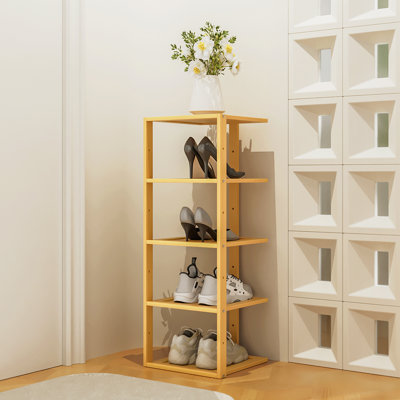 5-Tier 5 Pairs Bamboo Corner Shoes Rack, Narrow Shoes Storage Shelf Organizer For Entrance Entryway