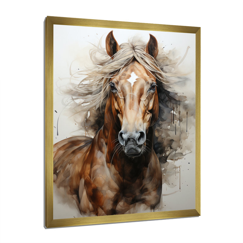 Impression sur toile brun, cheval et beige Spirit of Equus, H 44 po x l 34 po x P 1,5 po, Encadrement doré