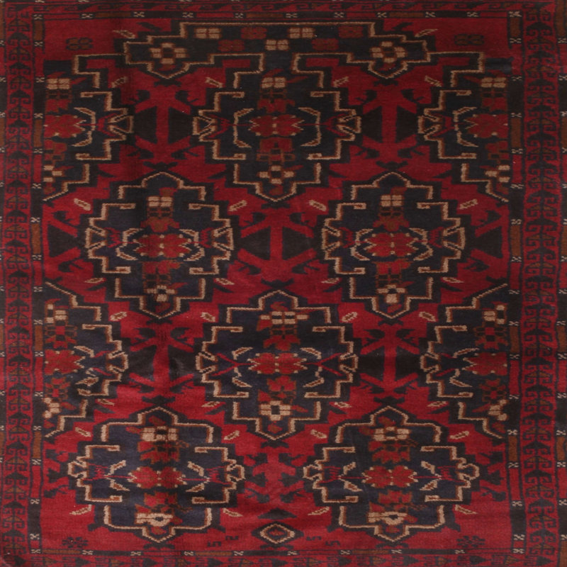 Tapis traditionnel rouge / noir, Carré 3 pi