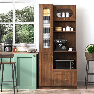 Armoire de cuisine avec étagère de rangement coulissante multifonctionnelle à plusieurs niveaux, armoire de rangement de ferme avec 3 portes, organisateurs de garde-manger pour la cuisine, la salle à manger