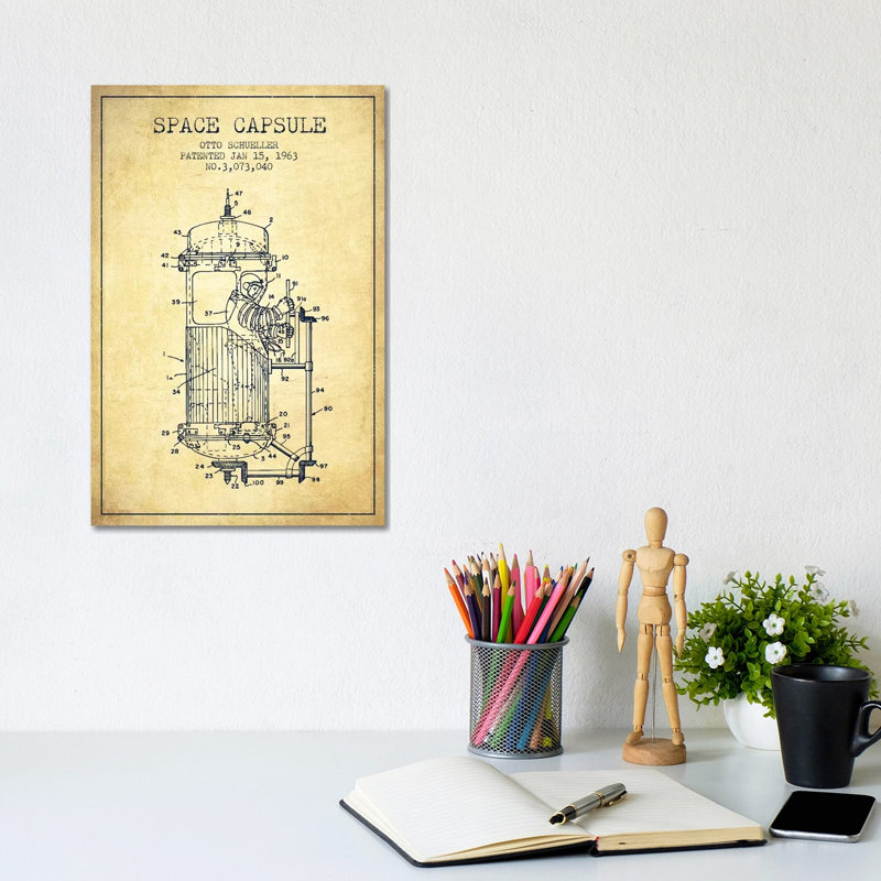 Otto Schueller Space Capsule Patent Sketch (Vintage) by Aged Pixel - Wrapped Canvas Painting