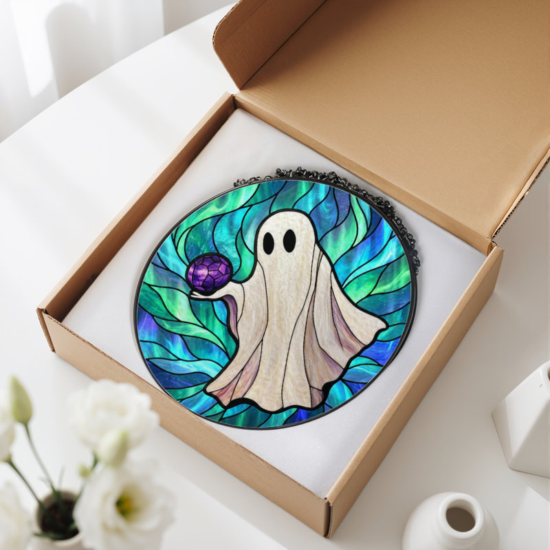 12"H Ghost Crystal Stained Glass Window Panel