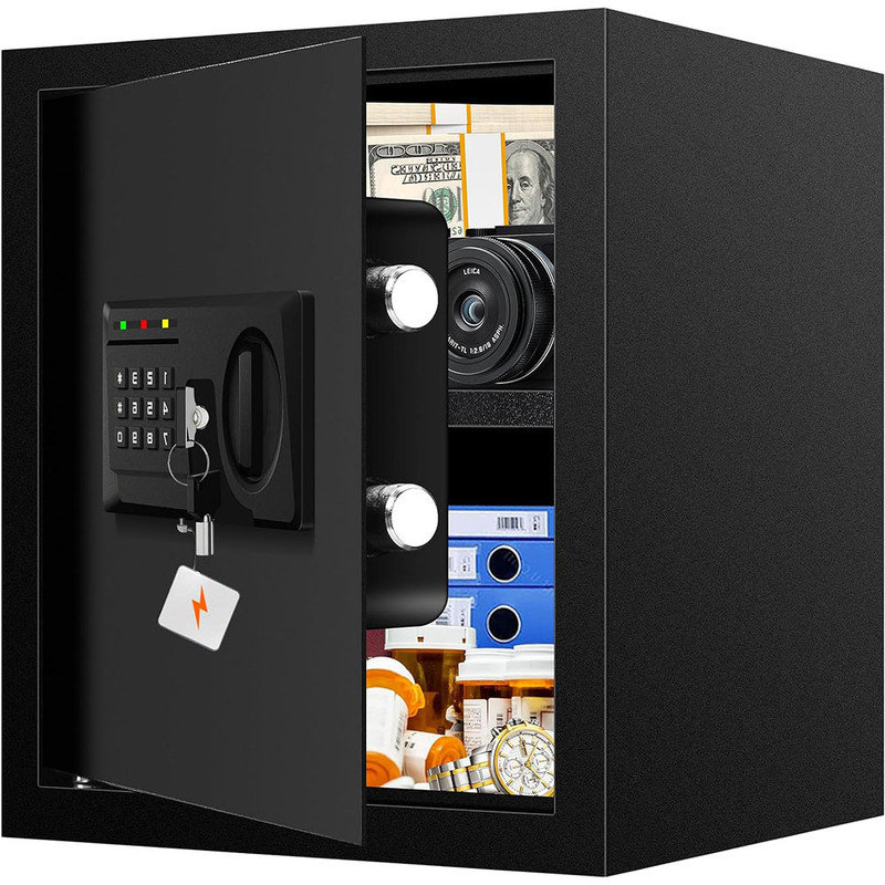 Digital Security Safe Box with Programmable Keypad and Spare Keys, Safety Box for Home Uses Document Safe for Valuables