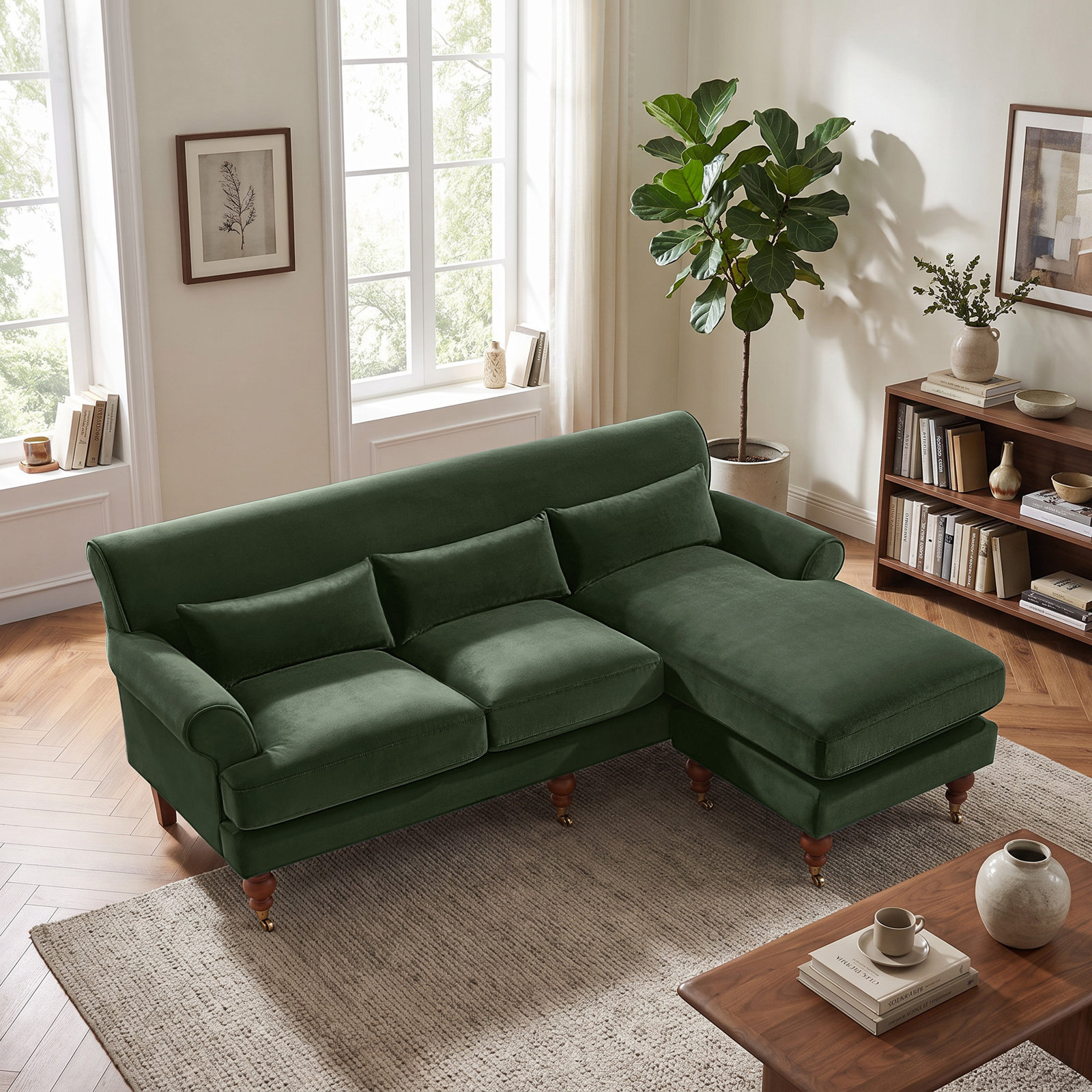 Upholstered Sectional, Kelly Green Velvet