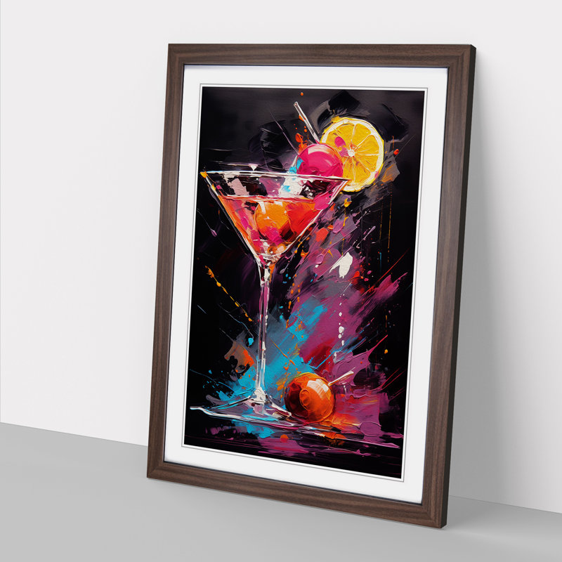 Cocktail Gestural No.2 - Single Picture Frame Print on Wood, Walnut, 64cm H x 46cm W x 2cm D