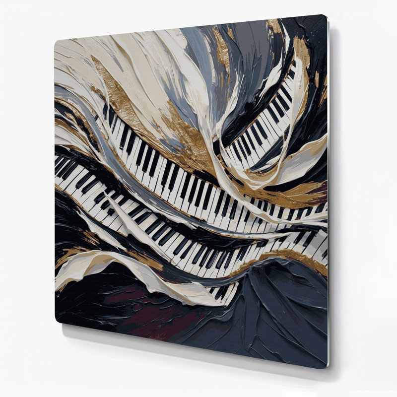 «Music Piano Key Patterns», art mural en métal gris, H 12 po x l 12 po