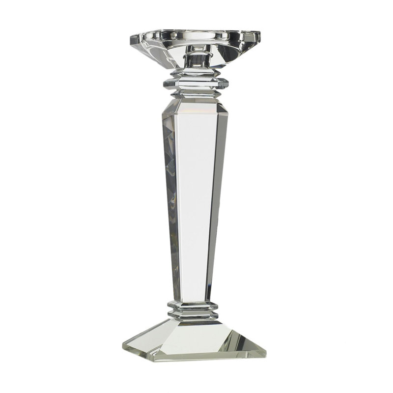 Glass Tabletop Candlestick, 10.75" H x 4" W x 4" D