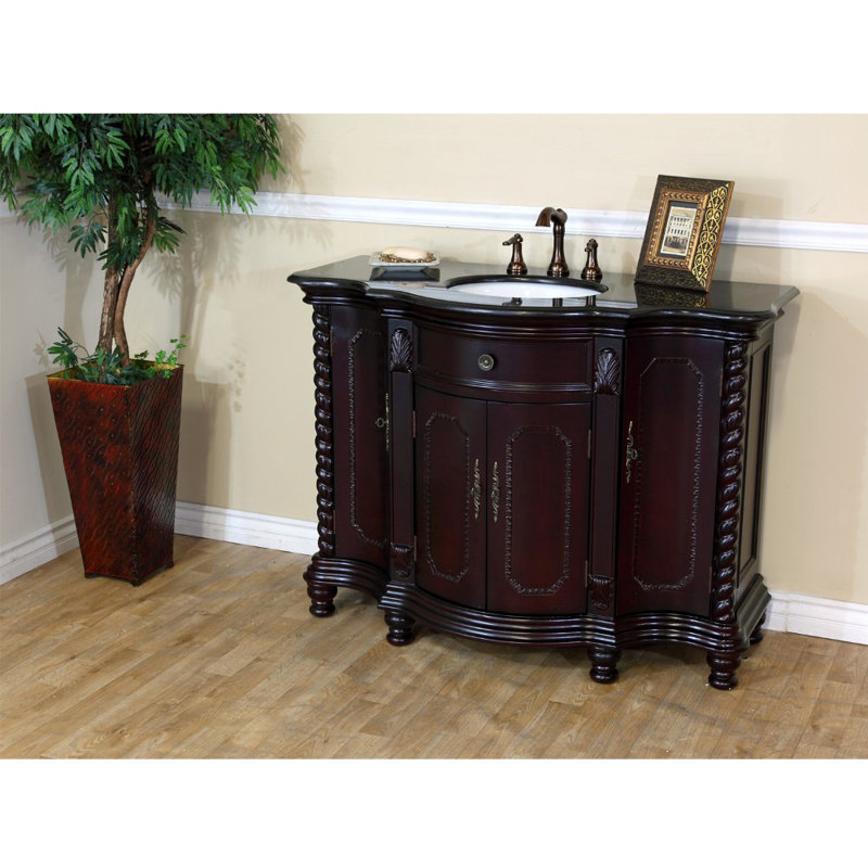 Ensemble de meuble-lavabo simple 48 po Espey, Acajou foncé, Noir galaxie