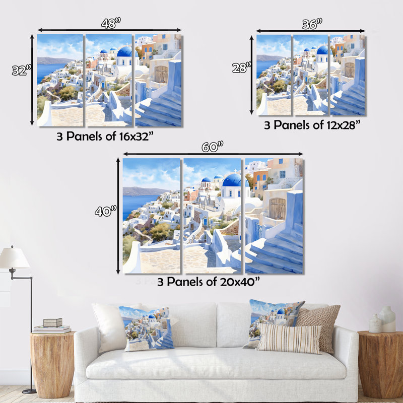 Greek Santorini Odyssey II - Greece Wall Art Living Room Set, H 32 po x l 48 po x P 1 po