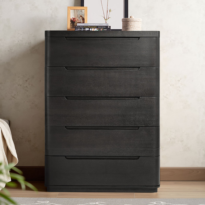 Commode en bois de chêne moderne à 5 tiroirs l 36 po Waynesville avec plateau à bijoux amovible et courbes lisses 