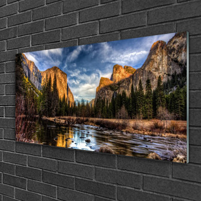 Nature Mountain Forest Lake - No Frame Print on Glass