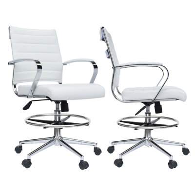 Cinaed Mid Century Modern Contemporary Tall Ergonomic Adjustable Faux Leather Drafting Chair With Arms Counter Height With Wheels Pads Arm